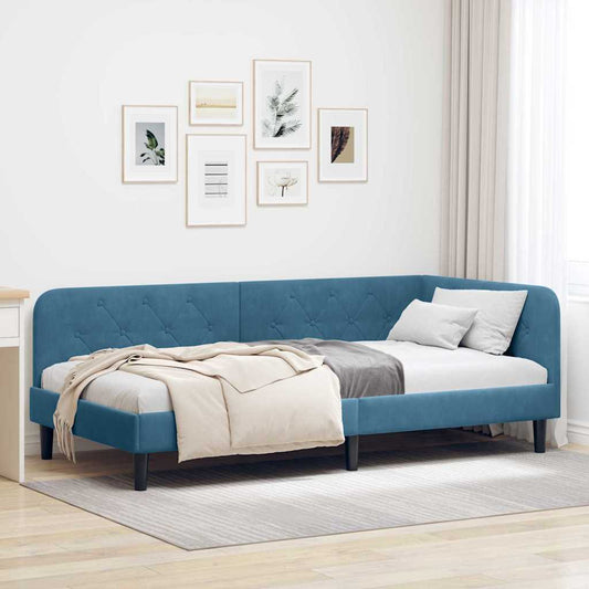 Cornice del letto ad angolo Blu 90 x 200 cm Velluto | homemem39
