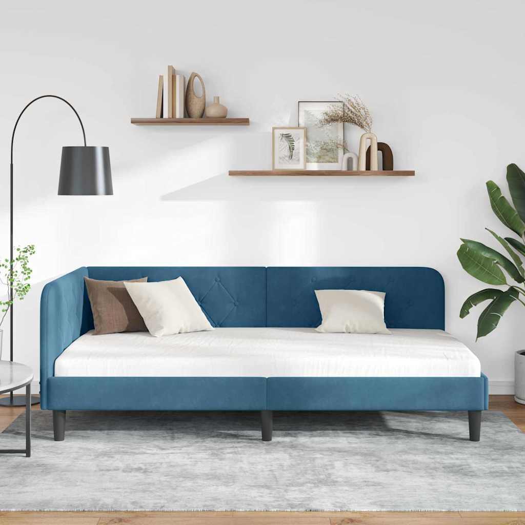 Cornice del letto ad angolo Blu 90 x 200 cm Velluto | homemem39