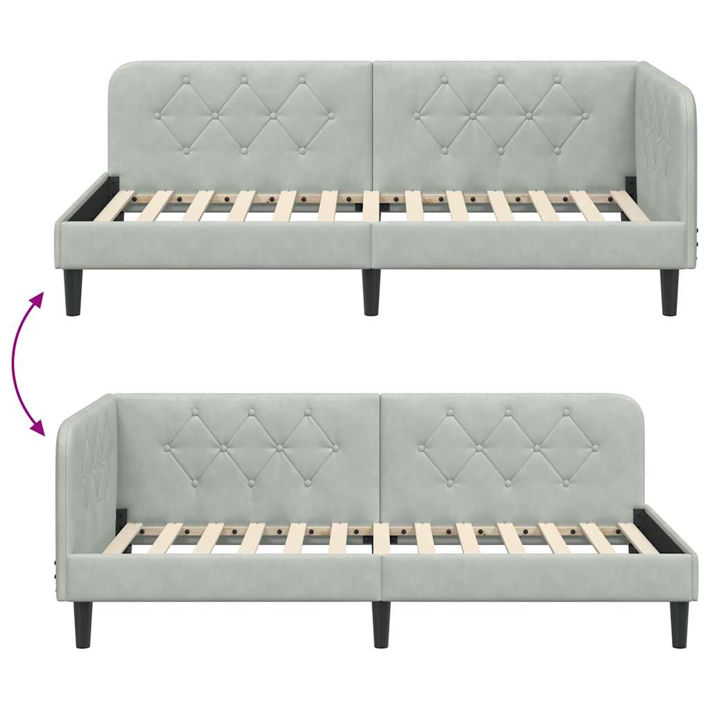 Cornice del letto ad angolo Grigio chiaro 90 x 200 cm Velluto | homemem39