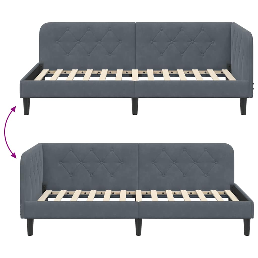 Cornice del letto ad angolo Grigio scuro 90 x 200 cm Velluto | homemem39