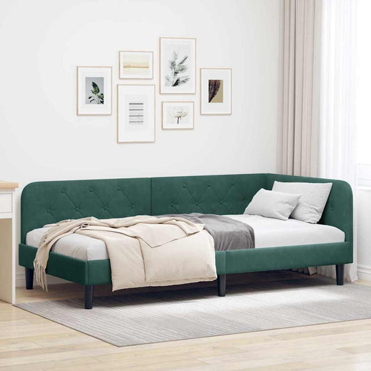 Cornice del letto ad angolo Verde Scuro 90 x 200 cm Velluto | homemem39