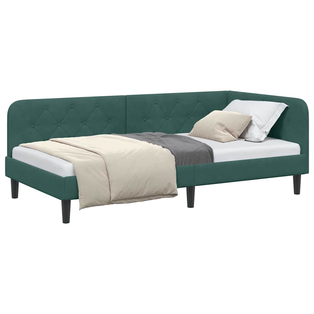 Cornice del letto ad angolo Verde Scuro 90 x 200 cm Velluto | homemem39
