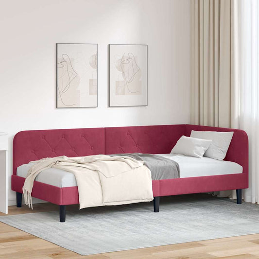 Cornice del letto ad angolo Rosso Vino 90 x 200 cm Velluto | homemem39