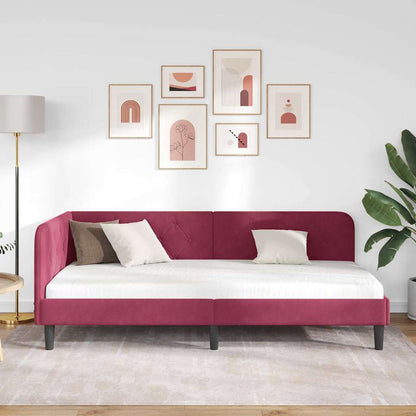 Cornice del letto ad angolo Rosso Vino 90 x 200 cm Velluto | homemem39