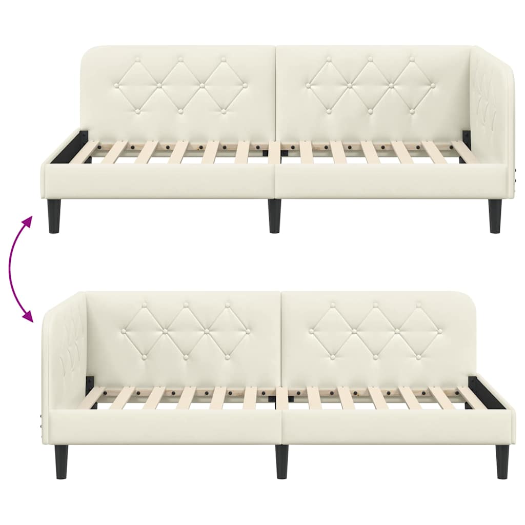 Cornice del letto ad angolo Crema 90 x 200 cm Velluto | homemem39