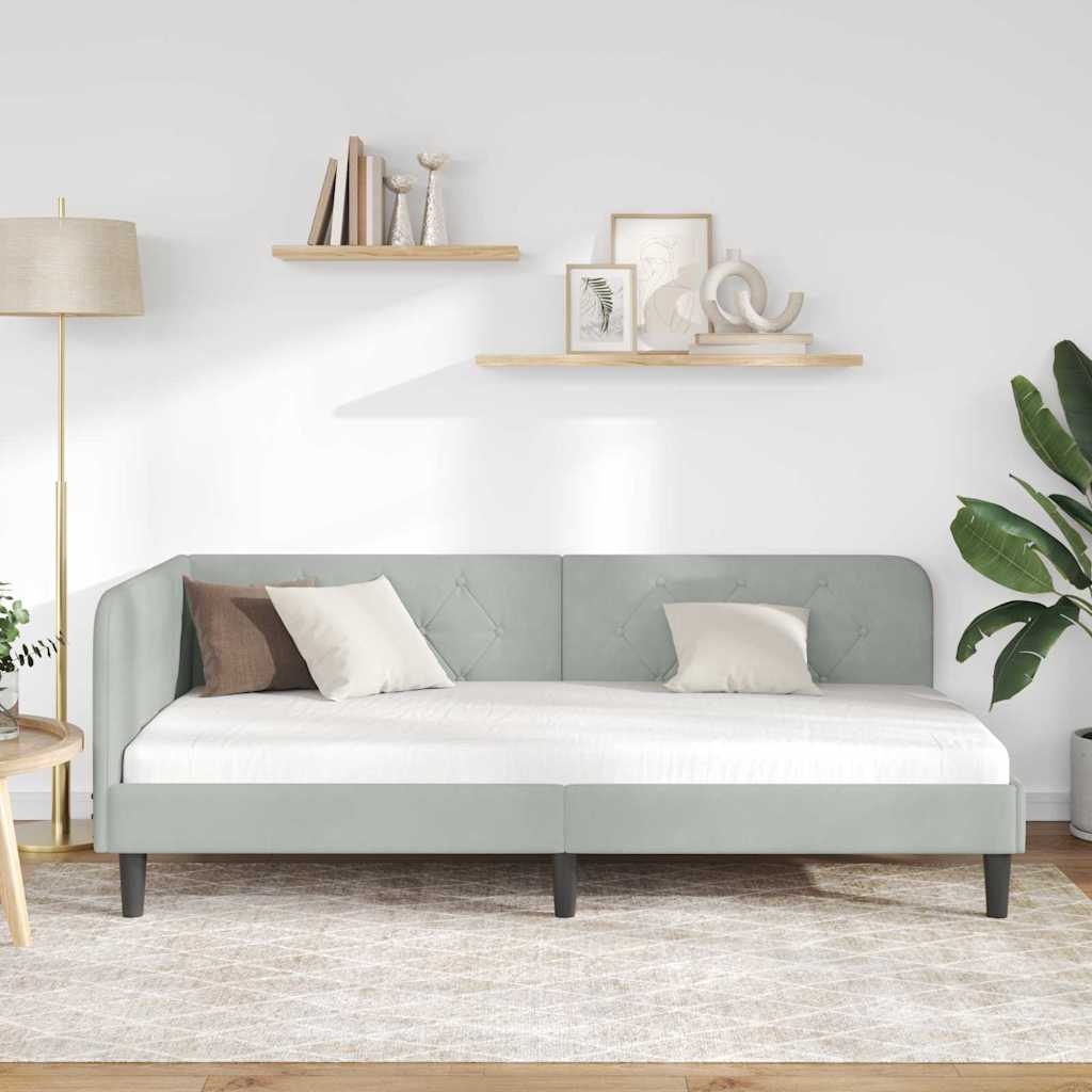 Cornice del letto ad angolo Grigio chiaro 100 x 200 cm Velluto | homemem39
