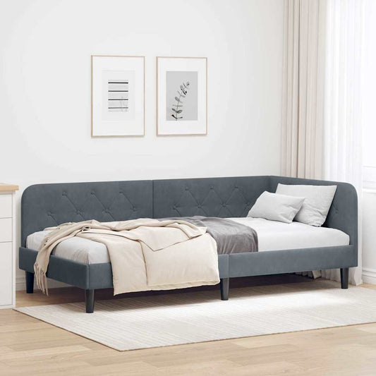 Cornice del letto ad angolo Grigio scuro 100 x 200 cm Velluto | homemem39