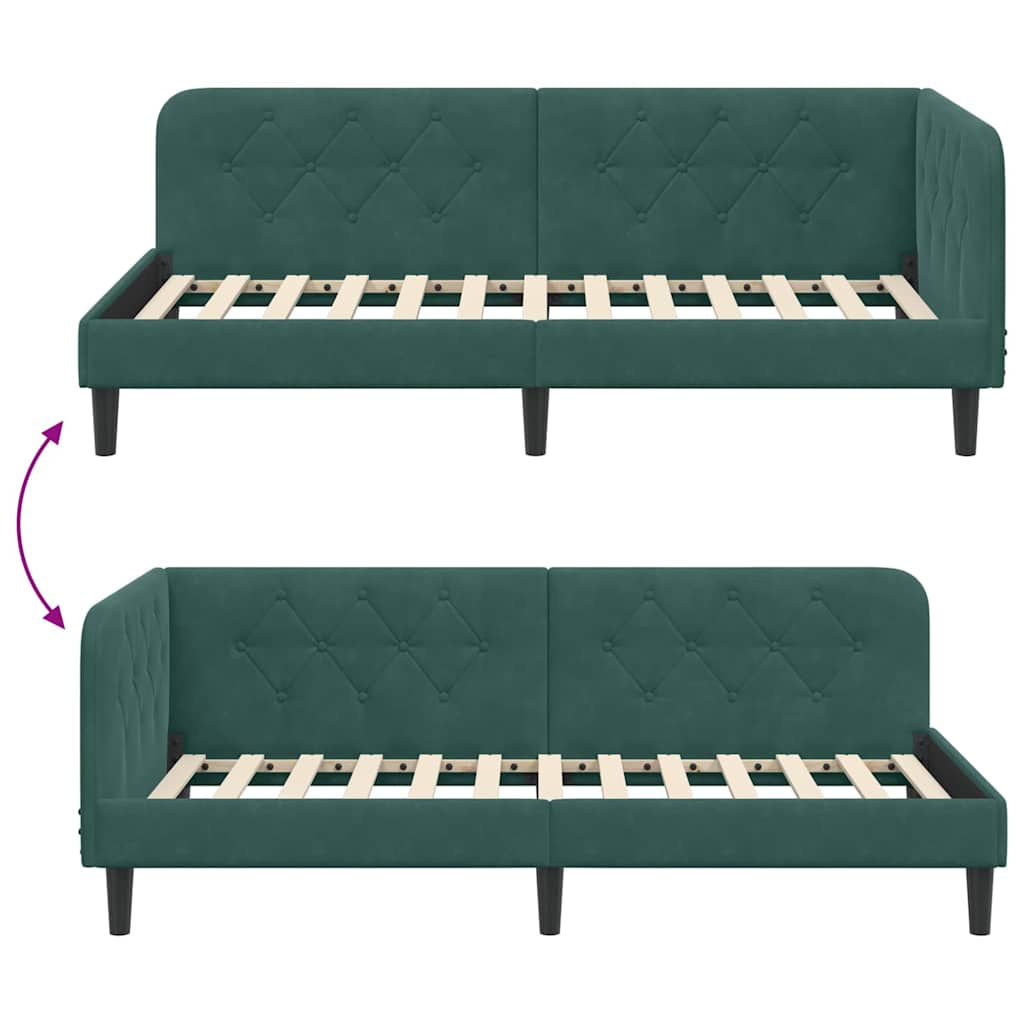 Cornice del letto ad angolo Verde Scuro 100 x 200 cm Velluto | homemem39