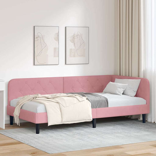 Cornice del letto ad angolo Rosa 100 x 200 cm Velluto | homemem39