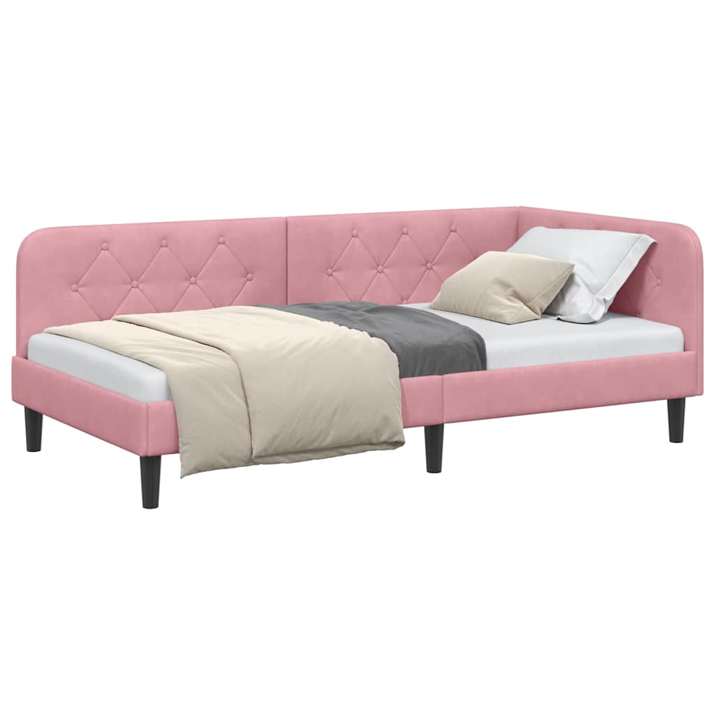 Cornice del letto ad angolo Rosa 100 x 200 cm Velluto | homemem39