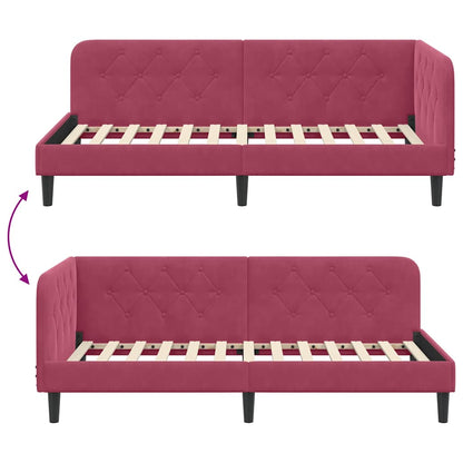 Cornice del letto ad angolo Rosso Vino 100 x 200 cm Velluto | homemem39