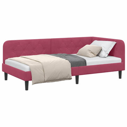 Cornice del letto ad angolo Rosso Vino 100 x 200 cm Velluto | homemem39