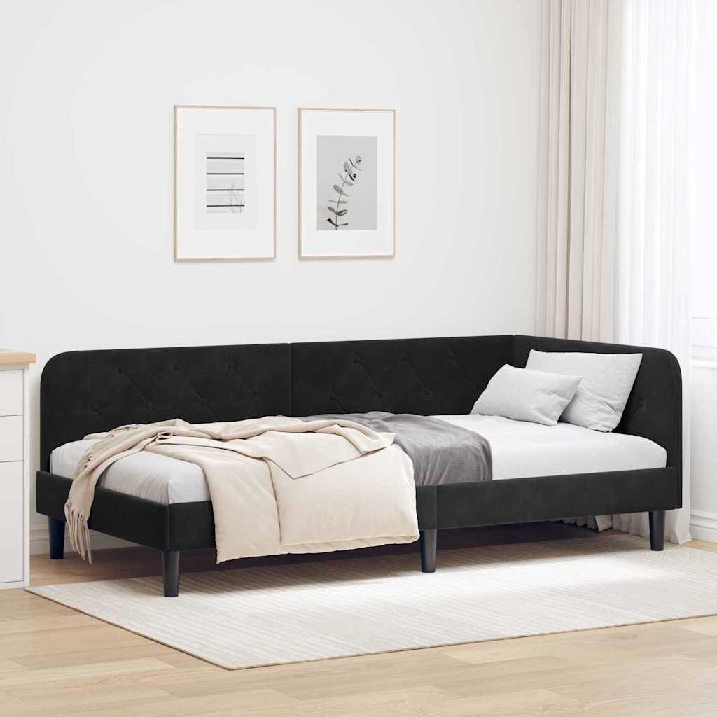 Cornice del letto ad angolo Nero 100 x 200 cm Velluto | homemem39
