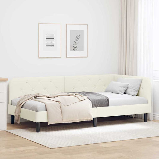 Cornice del letto ad angolo Crema 100 x 200 cm Velluto | homemem39