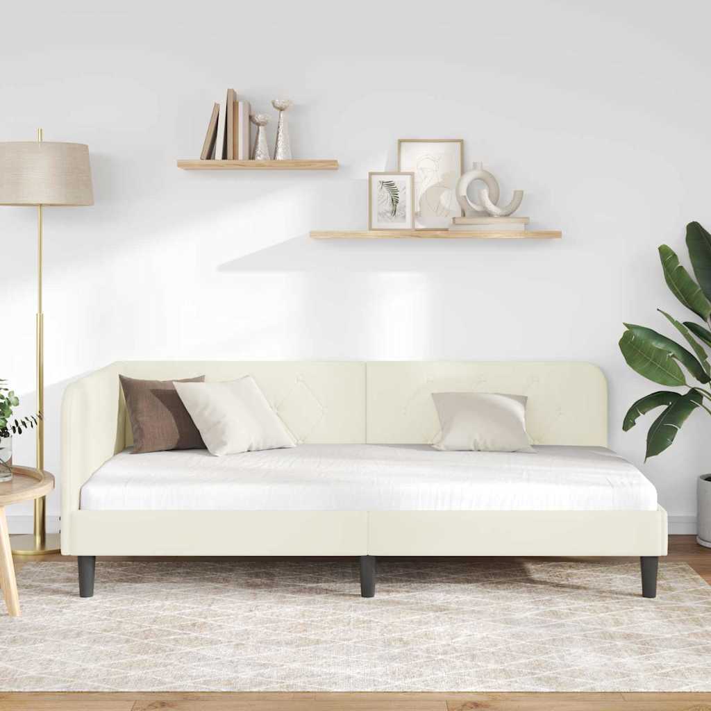 Cornice del letto ad angolo Crema 100 x 200 cm Velluto | homemem39
