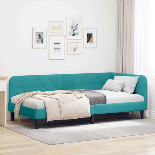 Cornice del letto ad angolo Turchese 100 x 200 cm Velluto | homemem39
