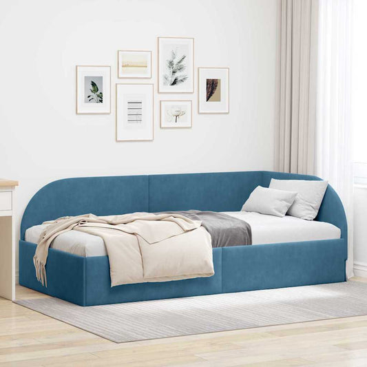Cornice del letto ad angolo Blu 80 x 200 cm Velluto