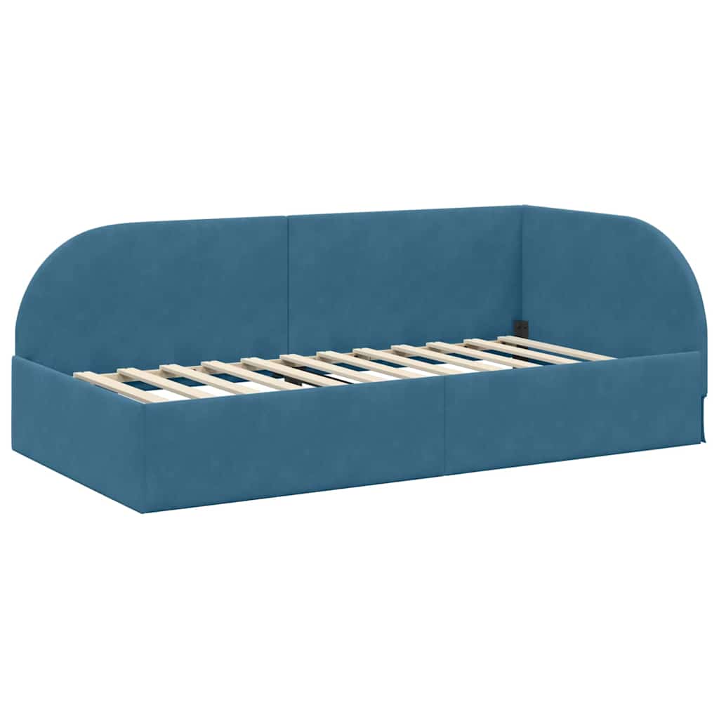 Cornice del letto ad angolo Blu 80 x 200 cm Velluto
