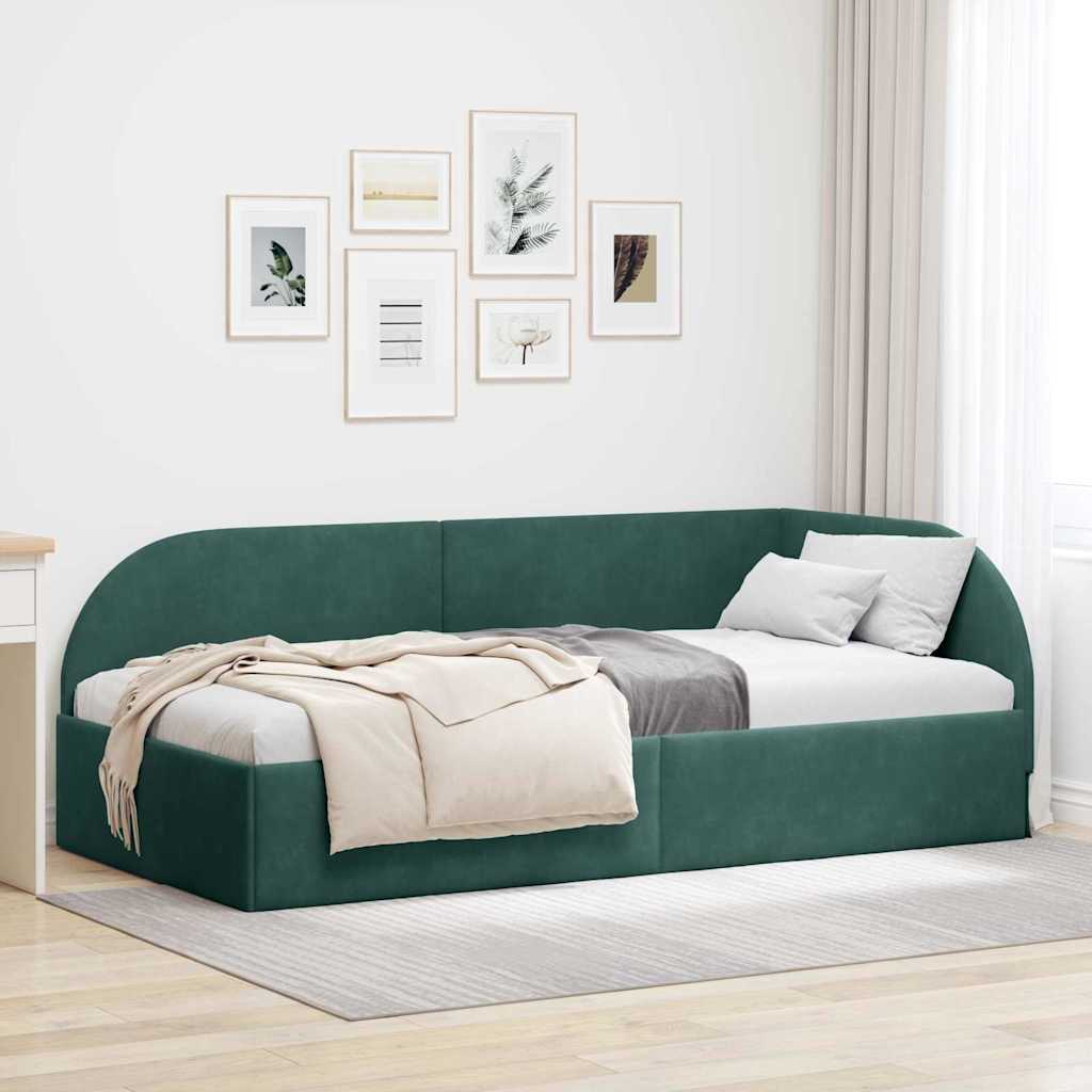 Cornice del letto ad angolo Verde Scuro 90 cm x 190 cm Velluto