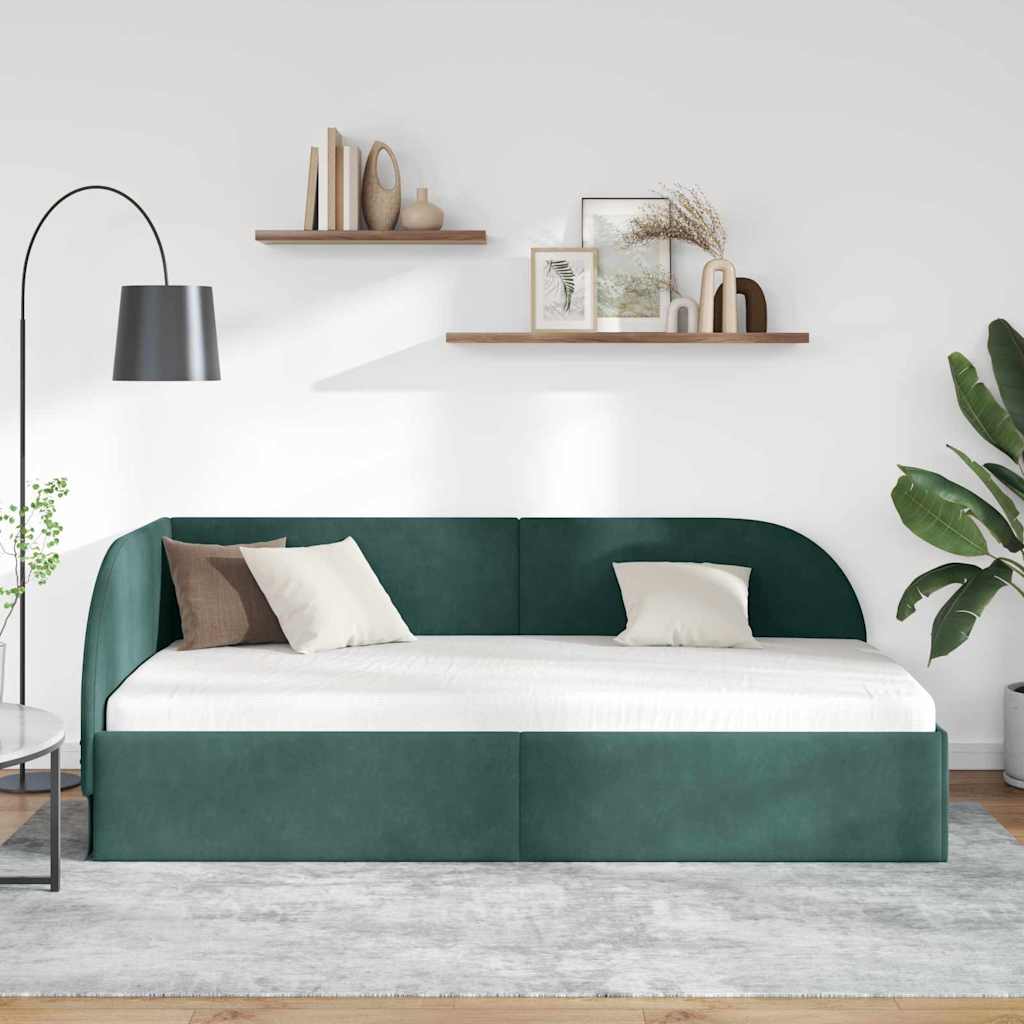Cornice del letto ad angolo Verde Scuro 90 cm x 190 cm Velluto | homemem39