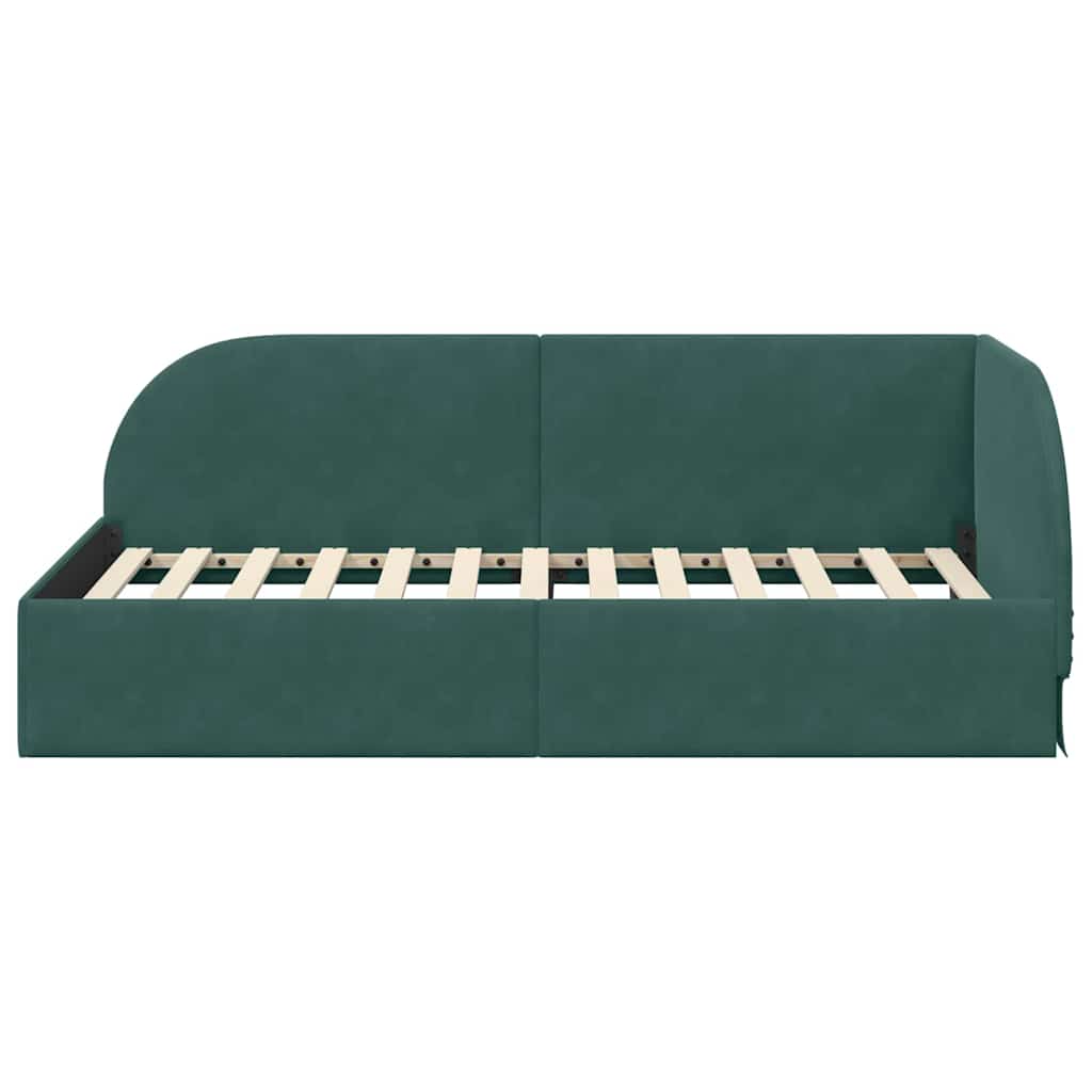 Cornice del letto ad angolo Verde Scuro 90 cm x 190 cm Velluto