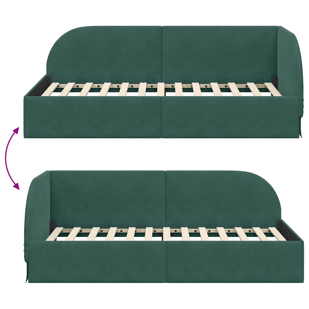 Cornice del letto ad angolo Verde Scuro 90 cm x 190 cm Velluto | homemem39