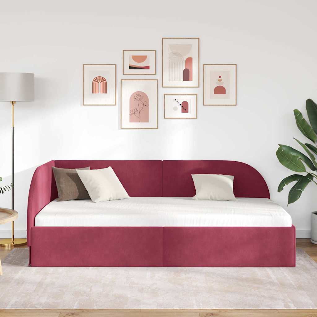 Cornice del letto ad angolo Rosso Vino 90 cm x 190 cm Velluto | homemem39