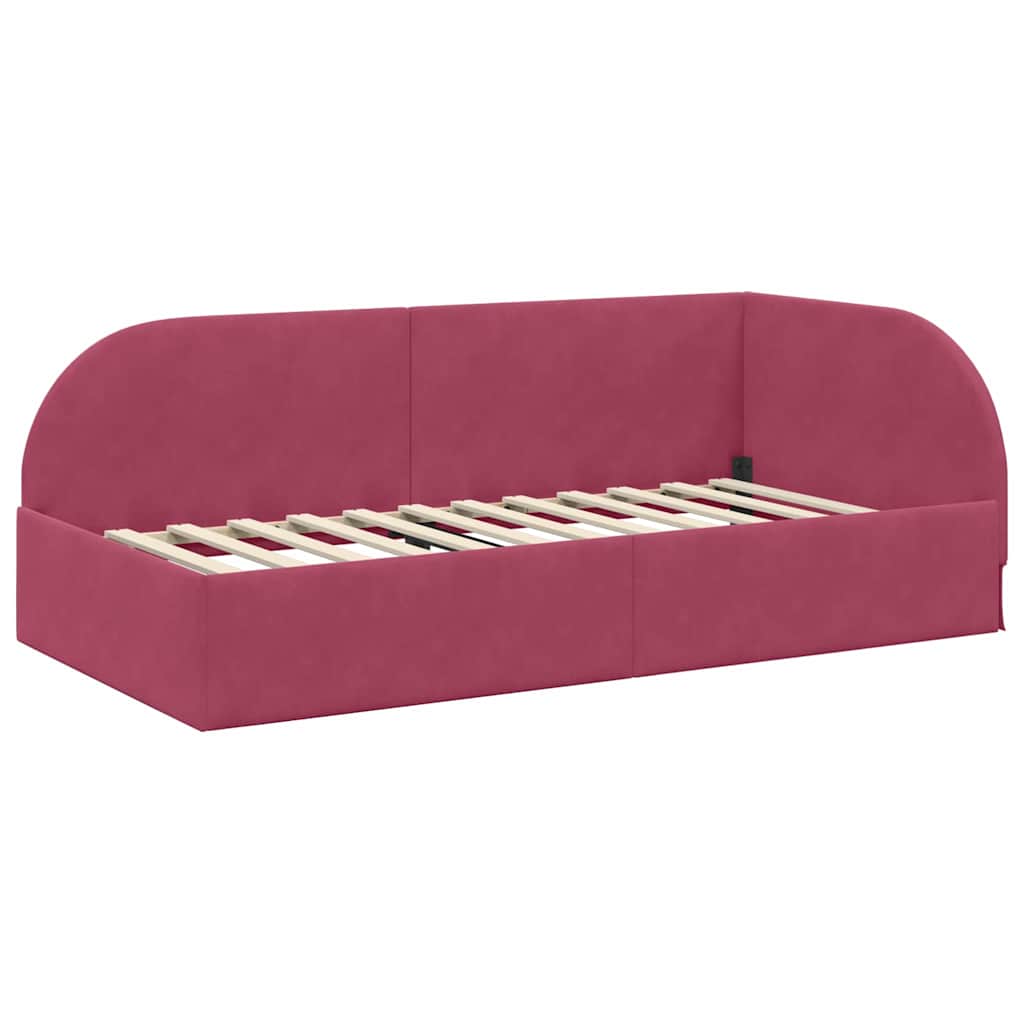 Cornice del letto ad angolo Rosso Vino 90 cm x 190 cm Velluto | homemem39