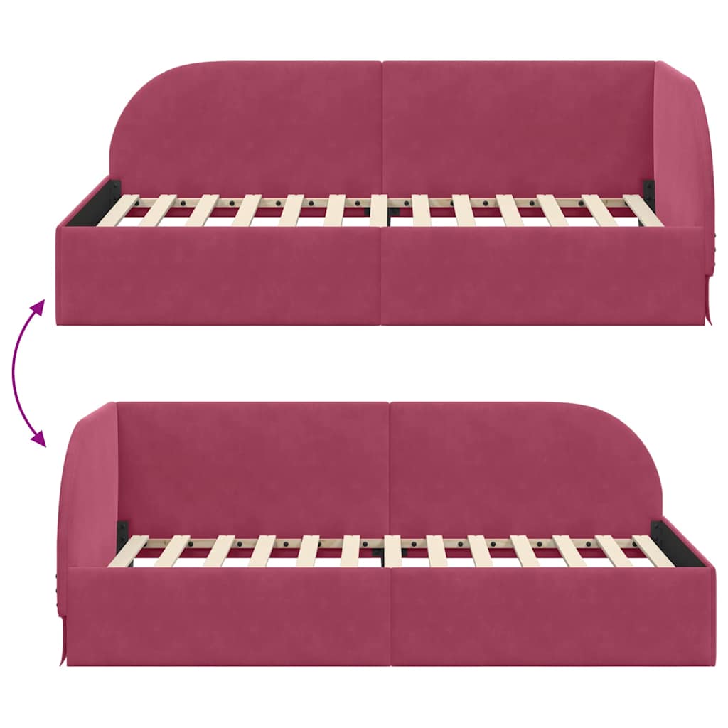 Cornice del letto ad angolo Rosso Vino 90 cm x 190 cm Velluto | homemem39
