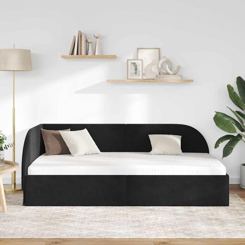 Cornice del letto ad angolo Nero 90 cm x 190 cm Velluto | homemem39