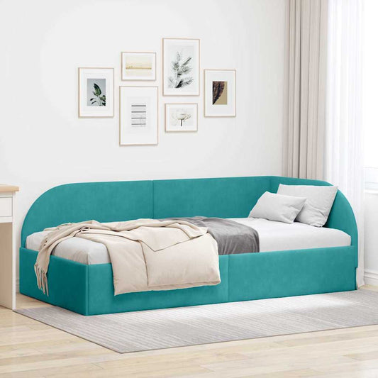 Cornice del letto ad angolo Turchese 90 cm x 190 cm Velluto | homemem39