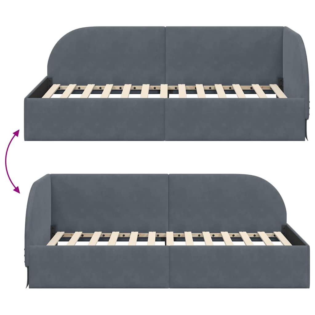 Cornice del letto ad angolo Grigio scuro 90 cm x 200 cm Velluto | homemem39