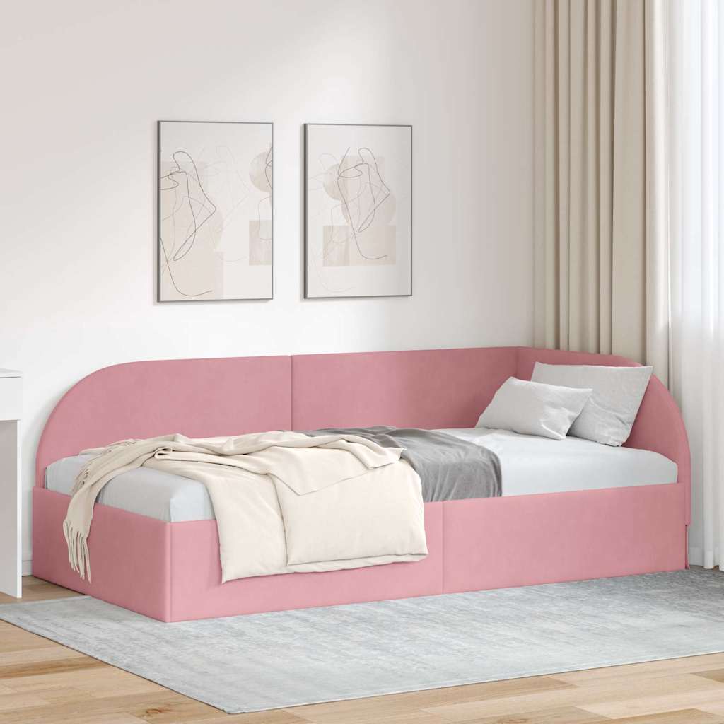 Cornice del letto ad angolo Rosa 90 cm x 200 cm Velluto | homemem39