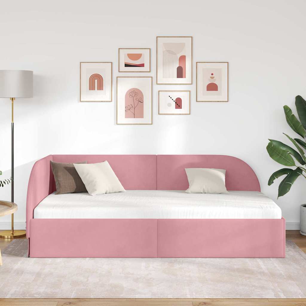 Cornice del letto ad angolo Rosa 90 cm x 200 cm Velluto | homemem39