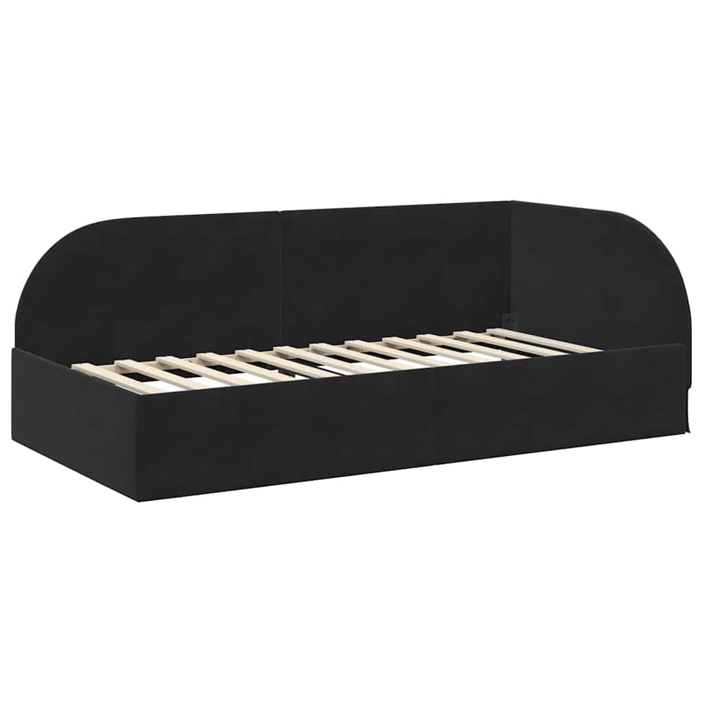 Cornice del letto ad angolo Nero 90 cm x 200 cm Velluto | homemem39