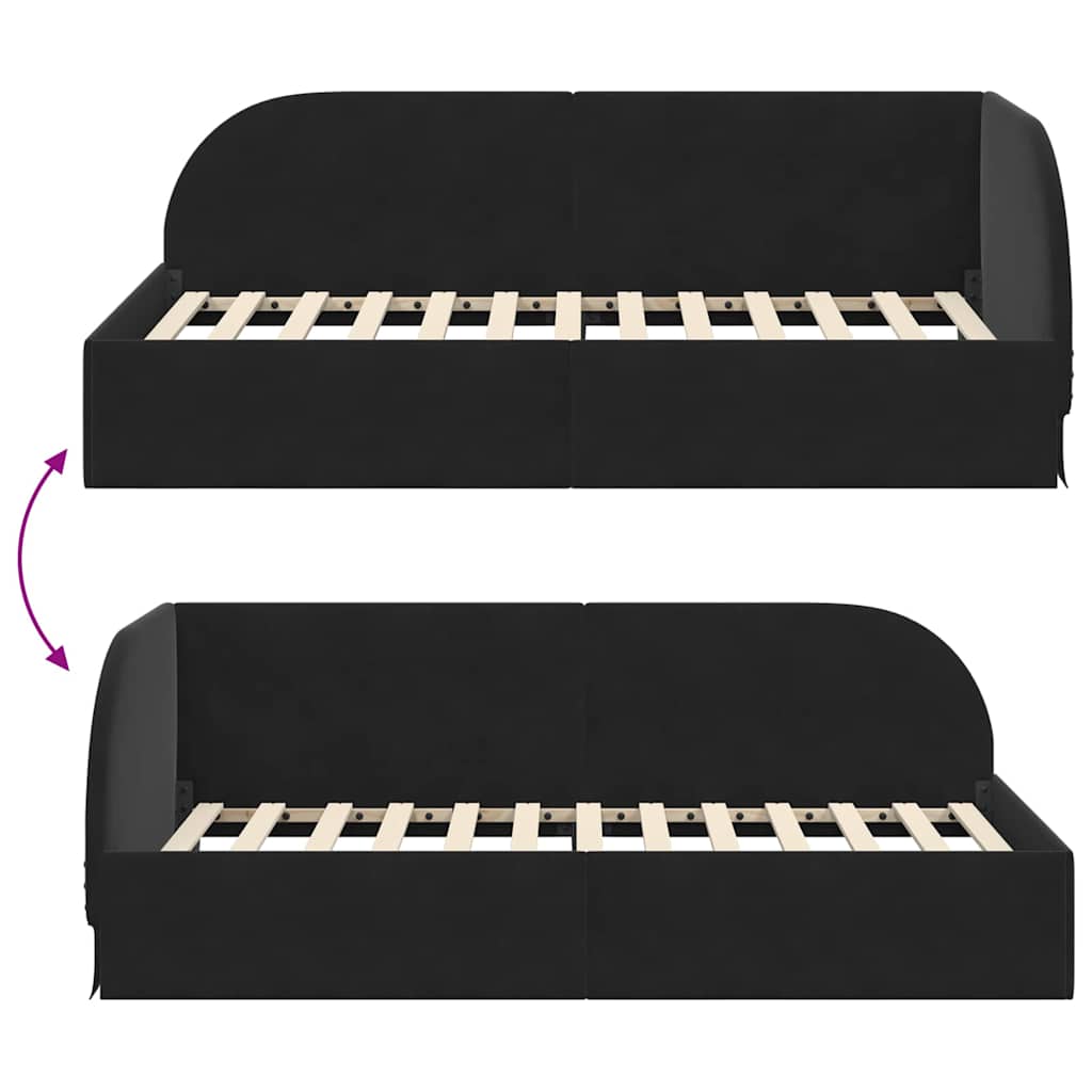 Cornice del letto ad angolo Nero 90 cm x 200 cm Velluto | homemem39
