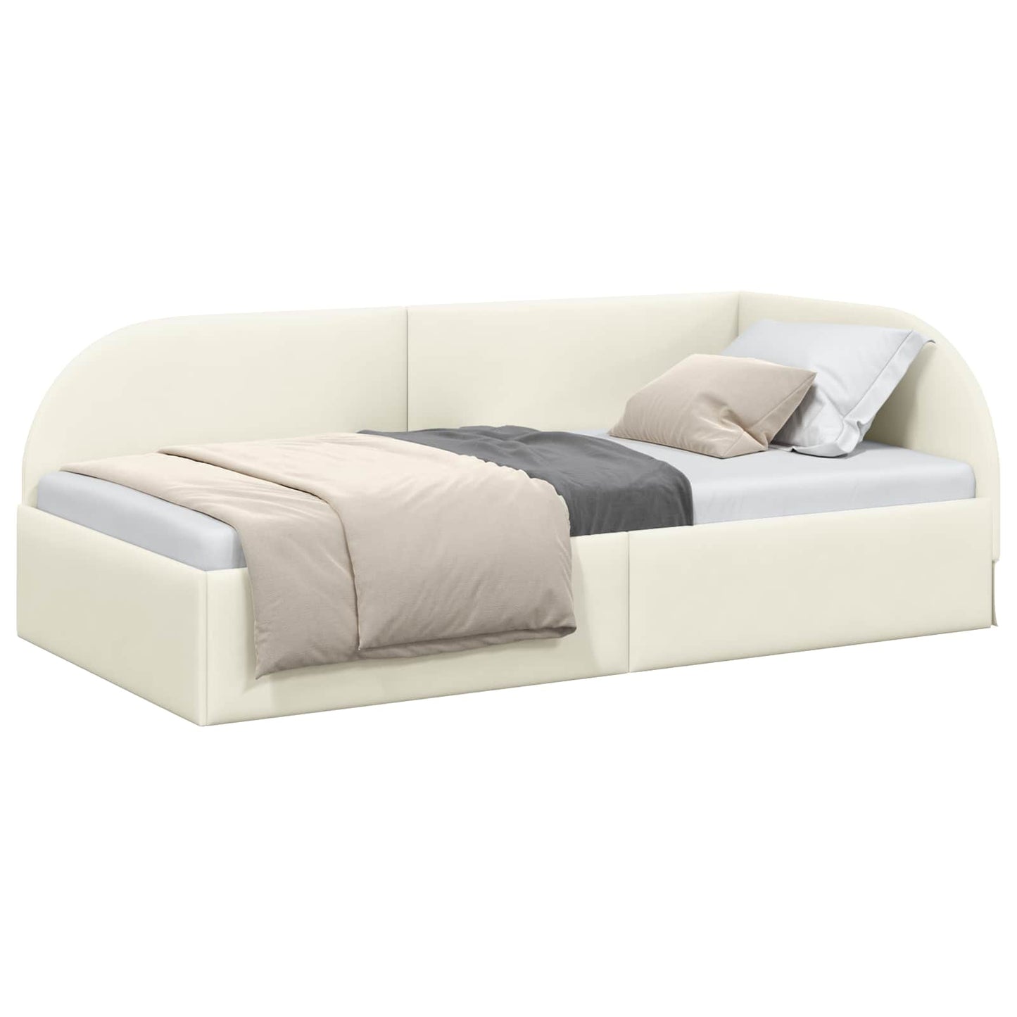 Cornice del letto ad angolo Crema 90 cm x 200 cm Velluto | homemem39