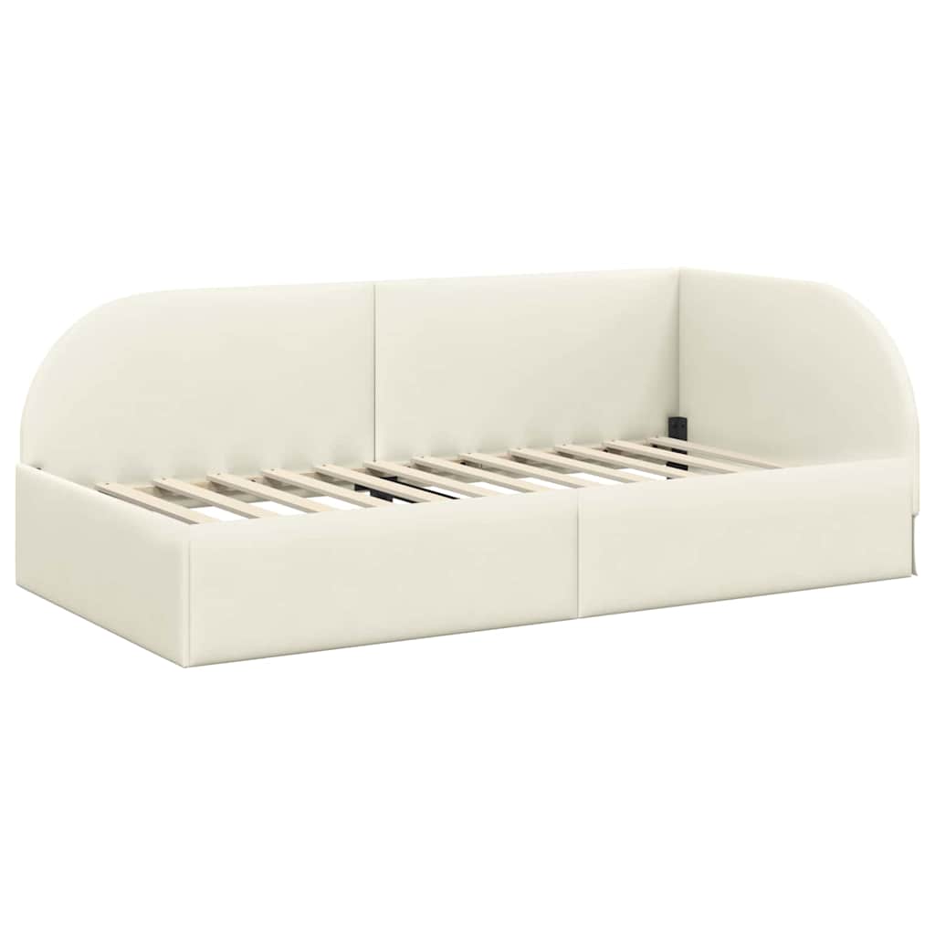 Cornice del letto ad angolo Crema 90 cm x 200 cm Velluto | homemem39