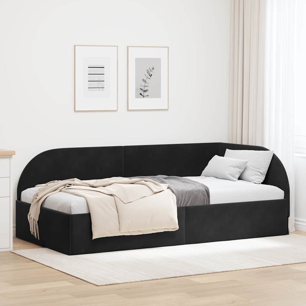 Cornice del letto ad angolo Nero 100 cm x 200 cm Velluto | homemem39