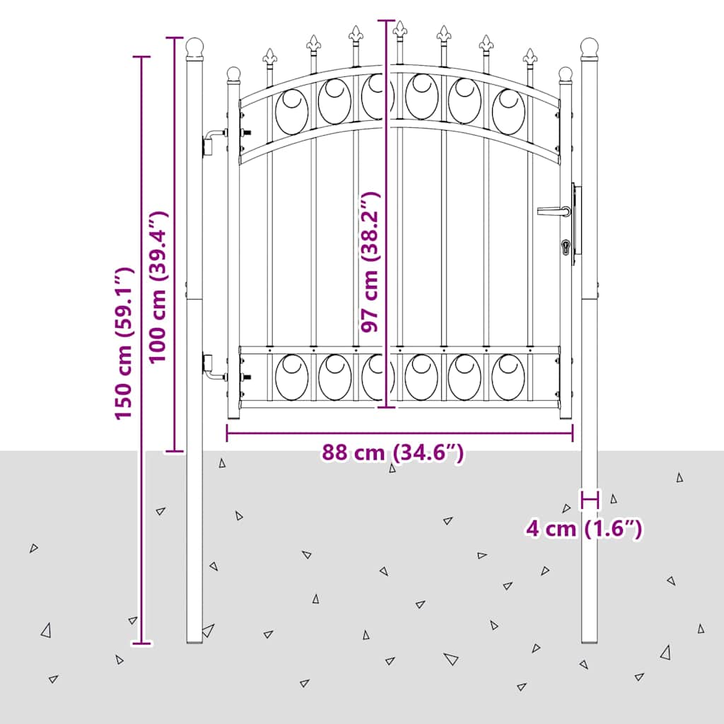 Cancello della recinzione con punte Grigio 100 x 100 cm