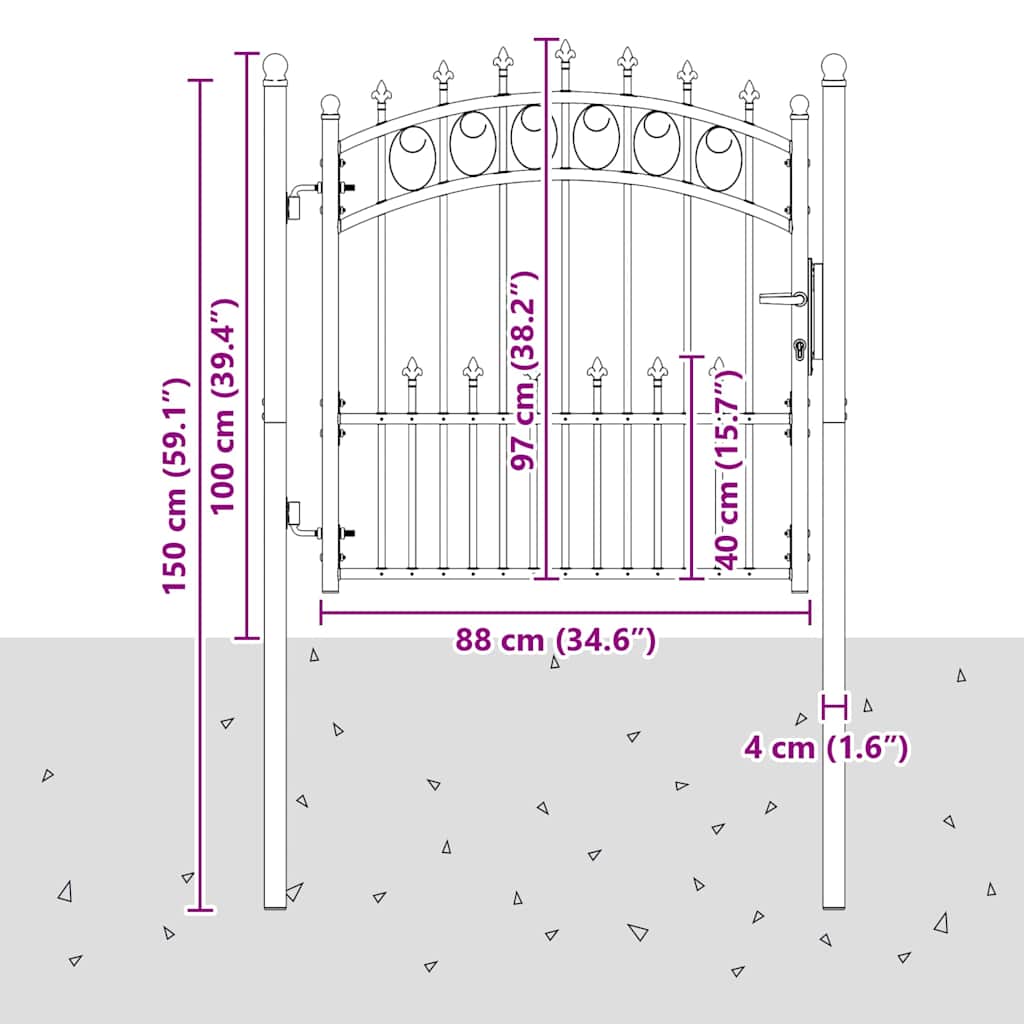 Cancello della recinzione con punte Grigio 100 x 100 cm