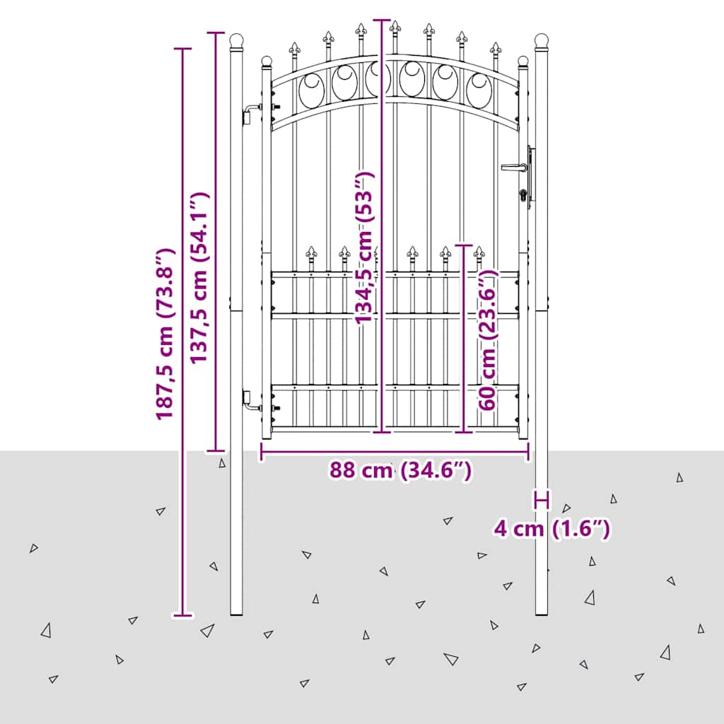 Cancello della recinzione con punte EMMEN 170 x 100 cm | homemem39