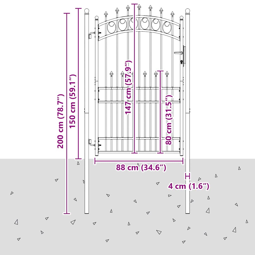 Cancello della recinzione con punte EMMEN 200 x 100 cm | homemem39