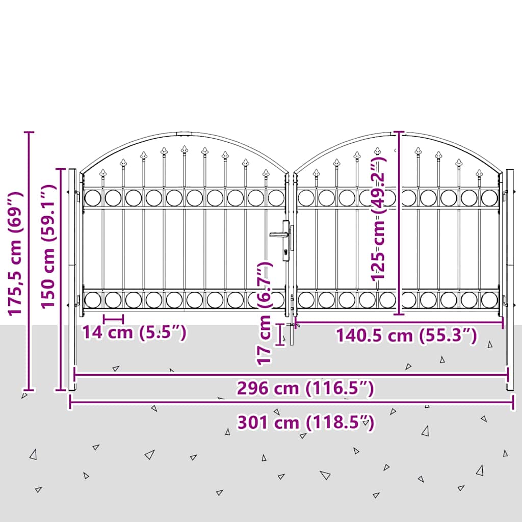 Cancello per recinzione ASSEN 301 x 175,5 cm Acciaio Grigio | homemem39