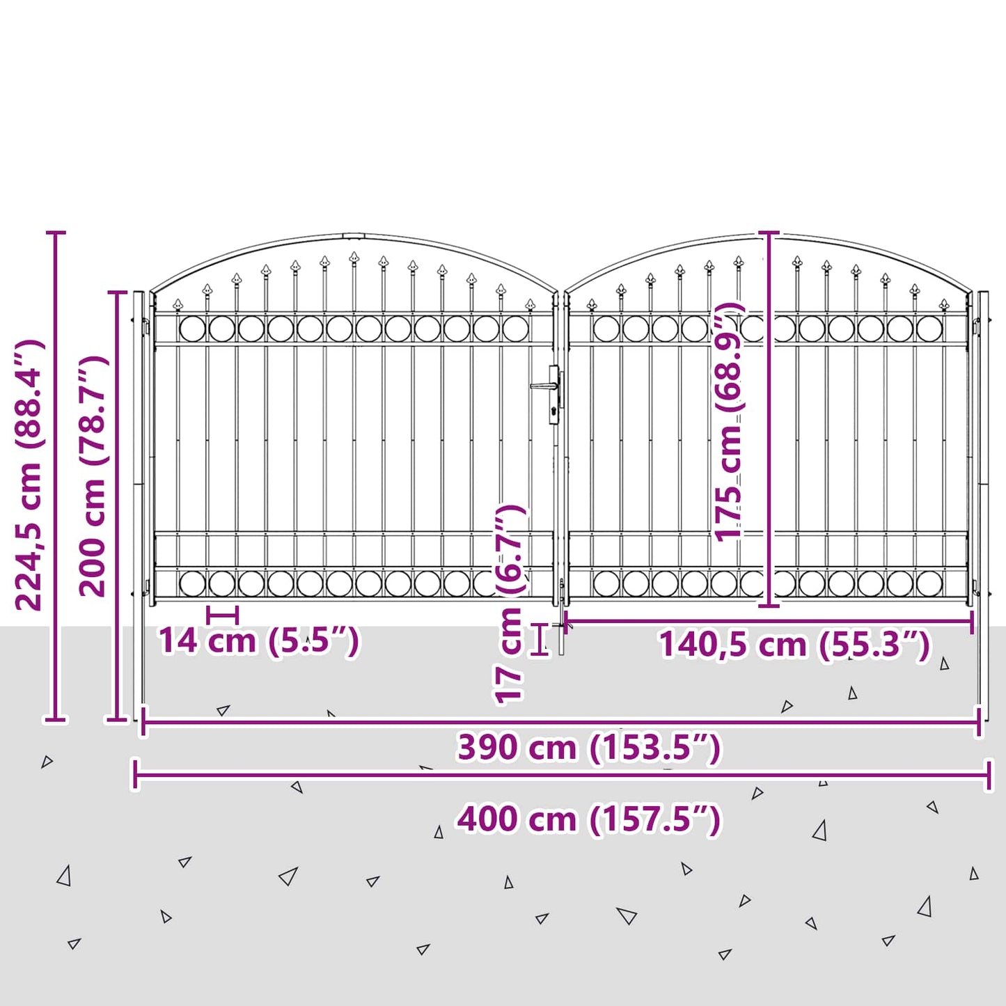 Cancello per recinzione ASSEN 401 x 224,5 cm Acciaio Grigio | homemem39