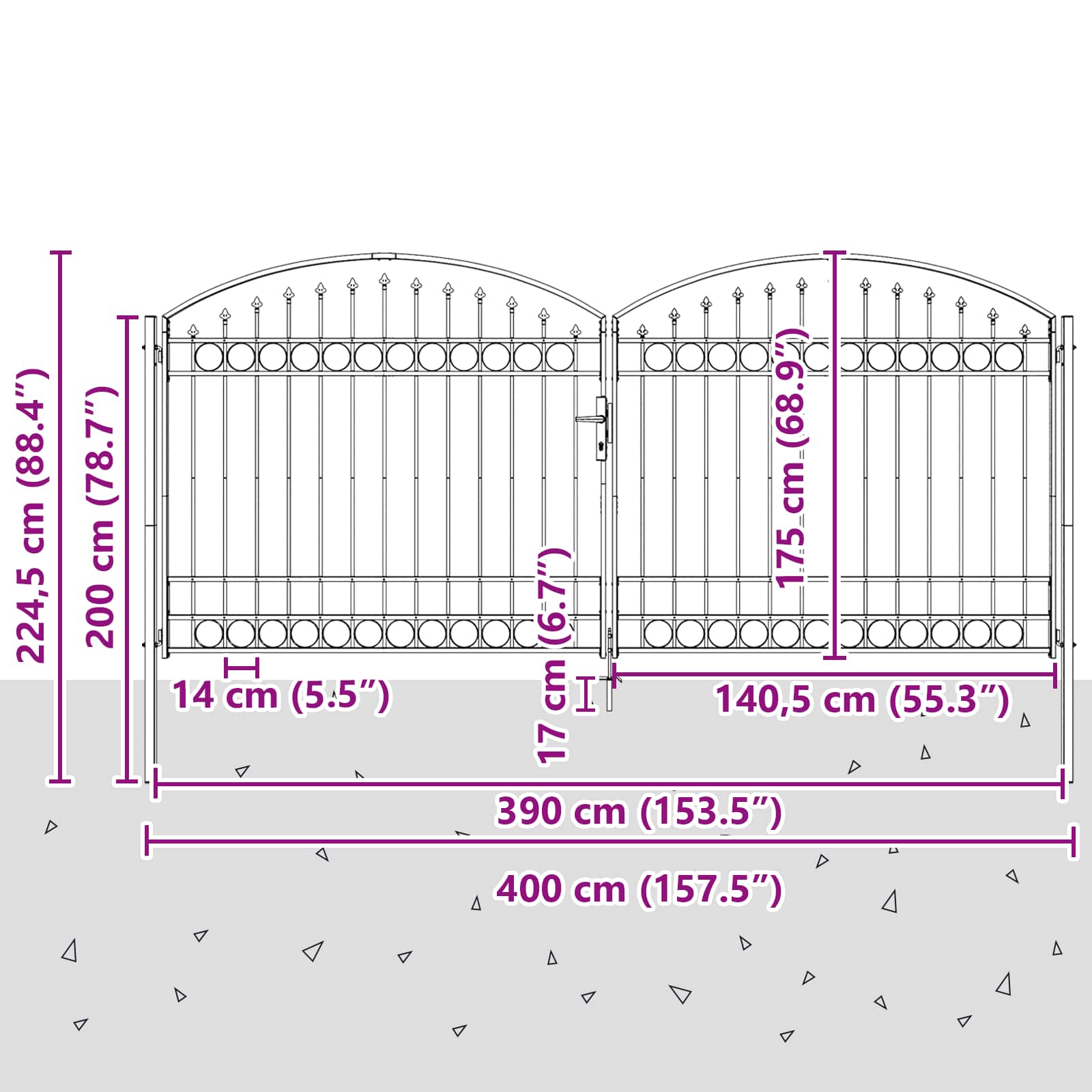 Cancello per recinzione ASSEN 401 x 224,5 cm Acciaio Grigio | homemem39