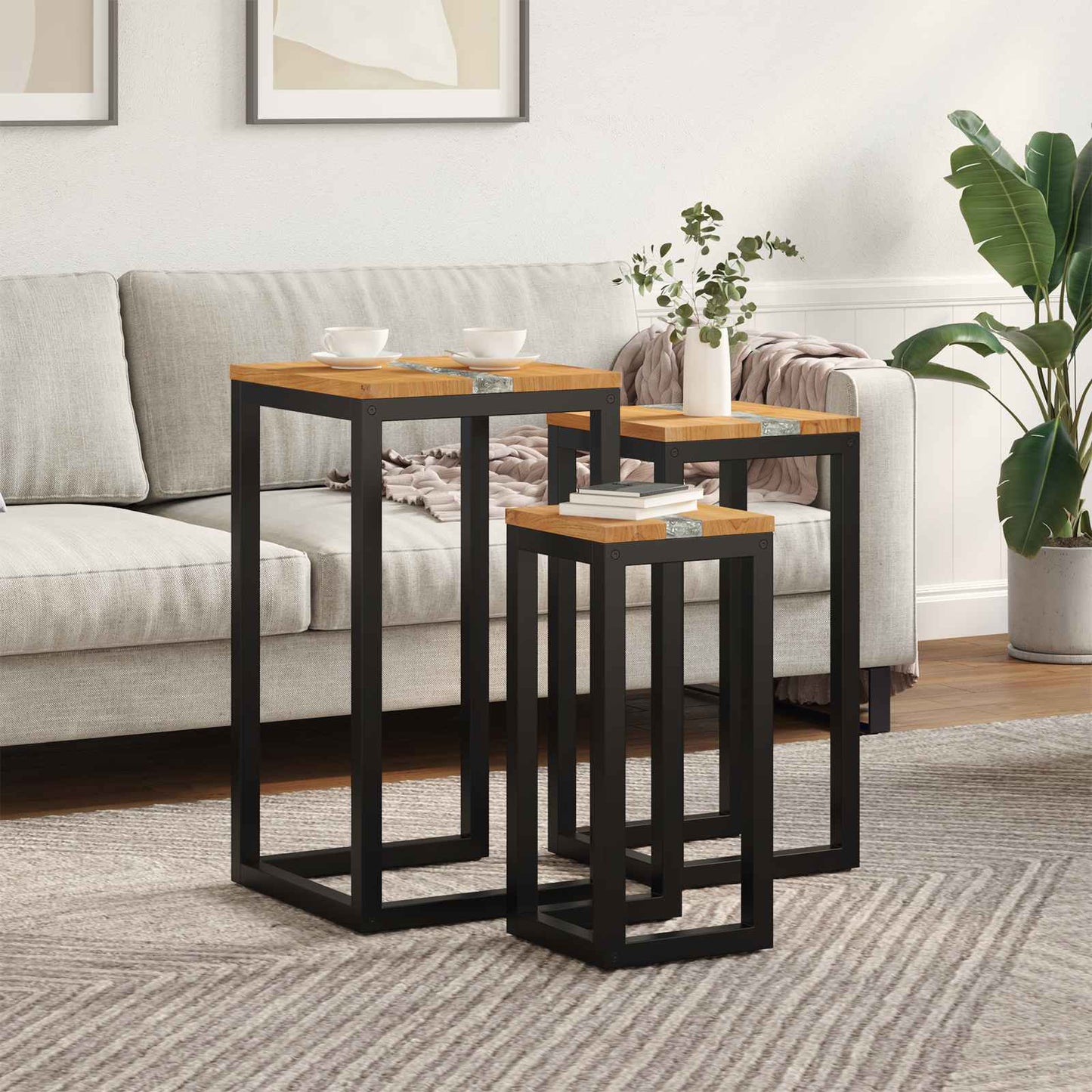 Tavolo Nesting 3 pz Marrone Legno di teak solido