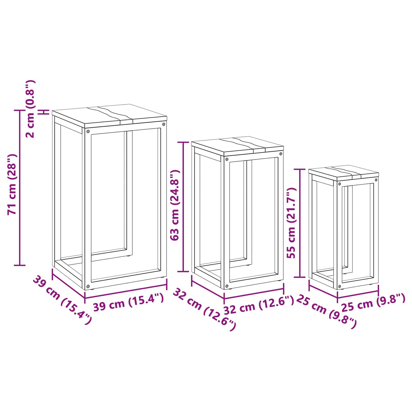 Tavolo Nesting 3 pcs Marrone Legno di teak solido | homemem39