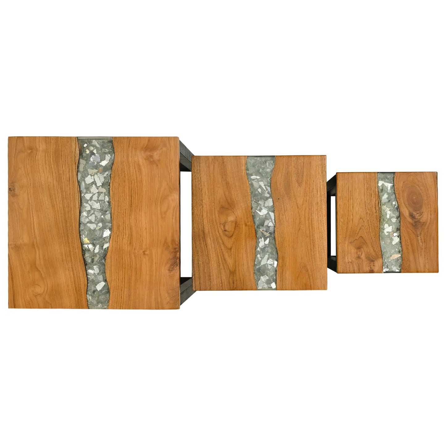 Tavolo Nesting 3 pcs Marrone Legno di teak solido