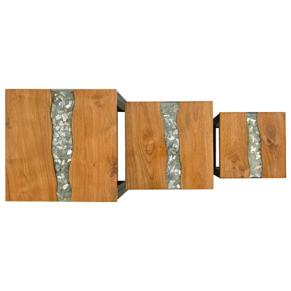 Tavolo Nesting 3 pz Marrone Legno di teak solido